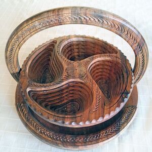 Indian Pop Up Wooden Fruit Bowl 12” Across